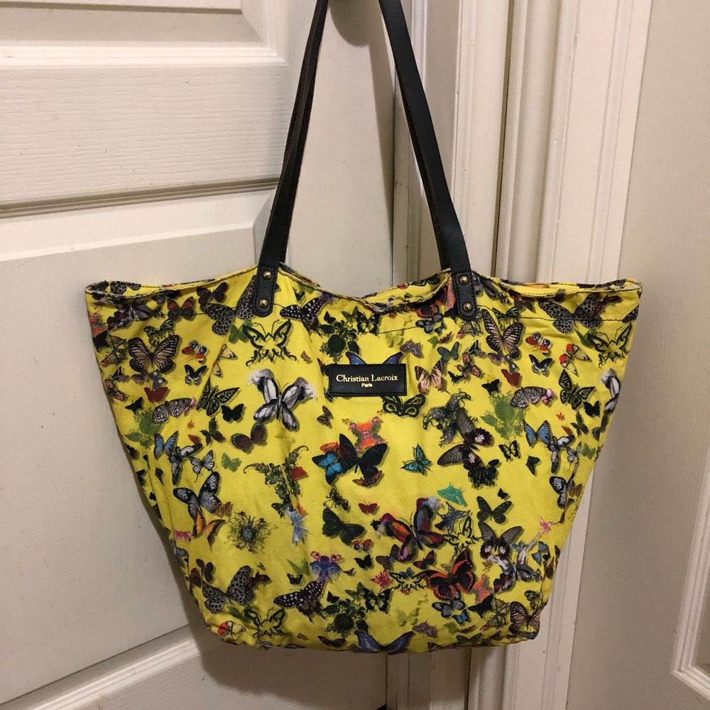 Authentic CHRISTIAN LACROIX Leather-Fabric tote
